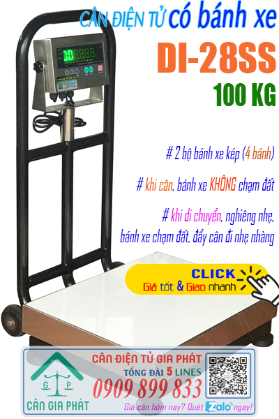 Cân điện tử 100kg có bánh xe - cân điện tử DI-28SS 100kg có bánh xe