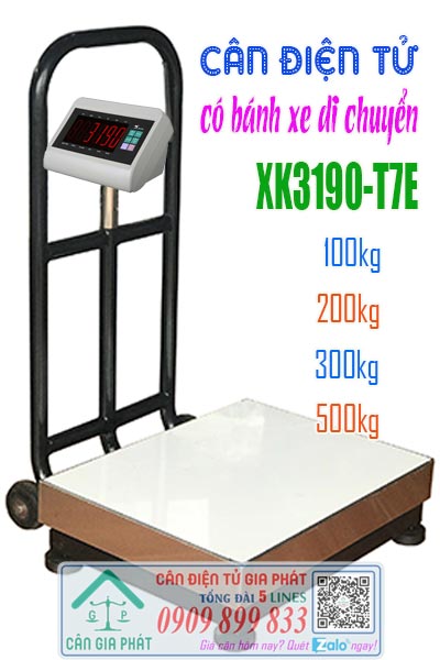 Cân điện tử XK3190-T7E 100kg 200kg 300kg 500kg có bánh xe di chuyển