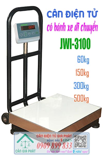 Cân điện tử JWI-3100 60kg 150kg 300kg 500kg có bánh xe di chuyển