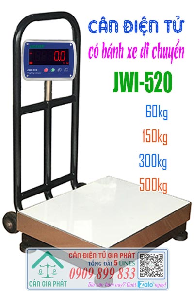 Cân điện tử JWI-520 60kg 150kg 300kg 500kg có bánh xe di chuyển